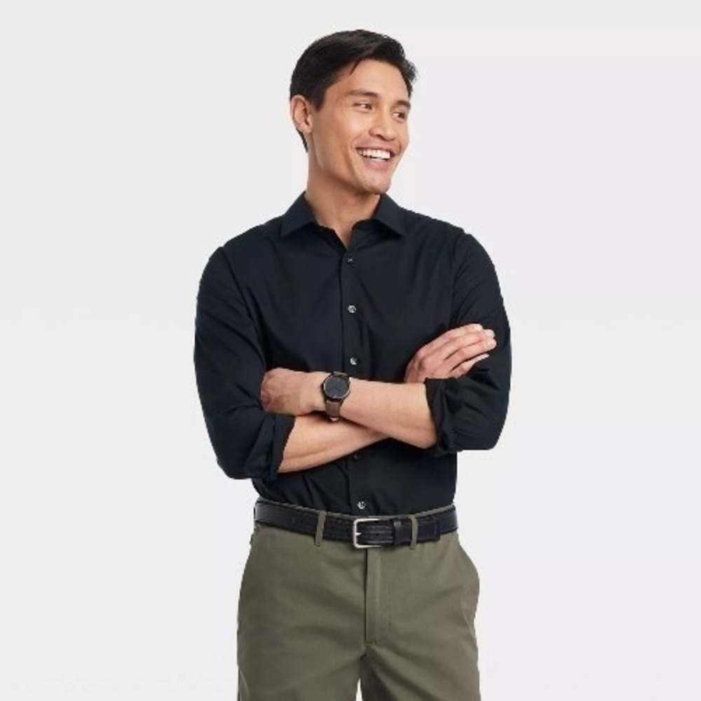 Men's Performance Dress Standard Fit Long‎ Sleeve Button-Down Shirt Size Large -